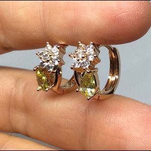 Gold Filled & Green Topaz Zircon Hoop Earrings.